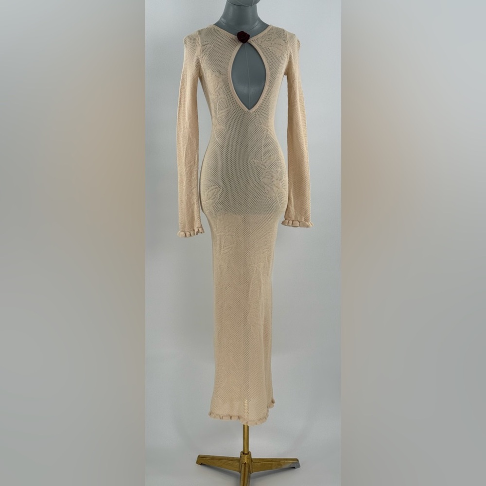 🆕 MIRROR PALAIS 🧿 NWOT Rose Pointelle Crochet Knit Dress, Soft Beige - Sz XS - Picture 5 of 16